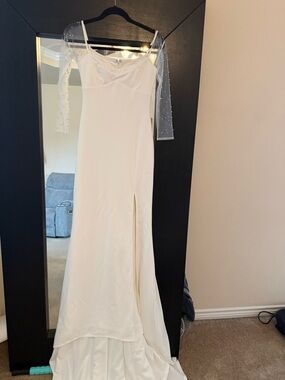 Elegant White Sheer-Sleeve Wedding Dress